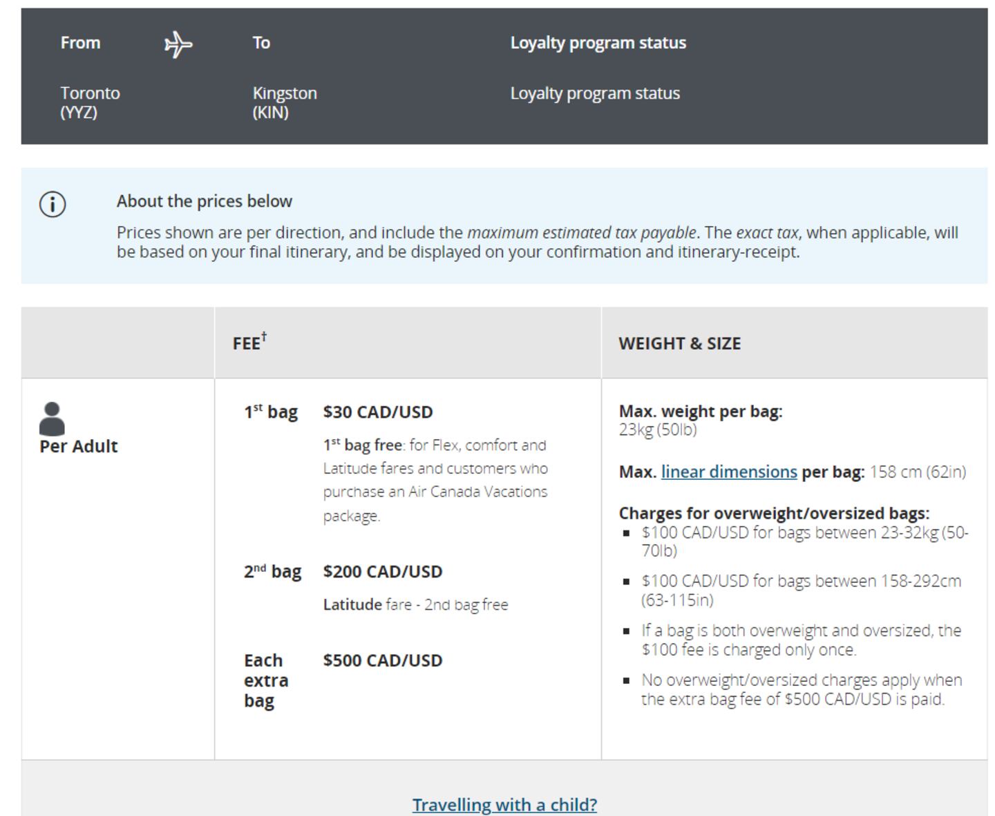 Here's why Air Canada charges up to $500 for extra bags on this route
