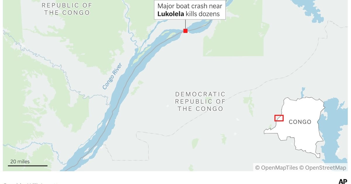 Photo: CP24 A map showing where a boat sank on the Congo River. (AP Digital Embed)