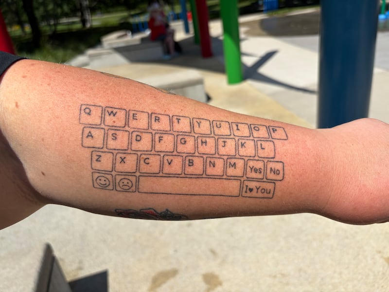 Fletcher's keyboard tattoo is pictured (Anna Mandin / CTV News Atlantic)