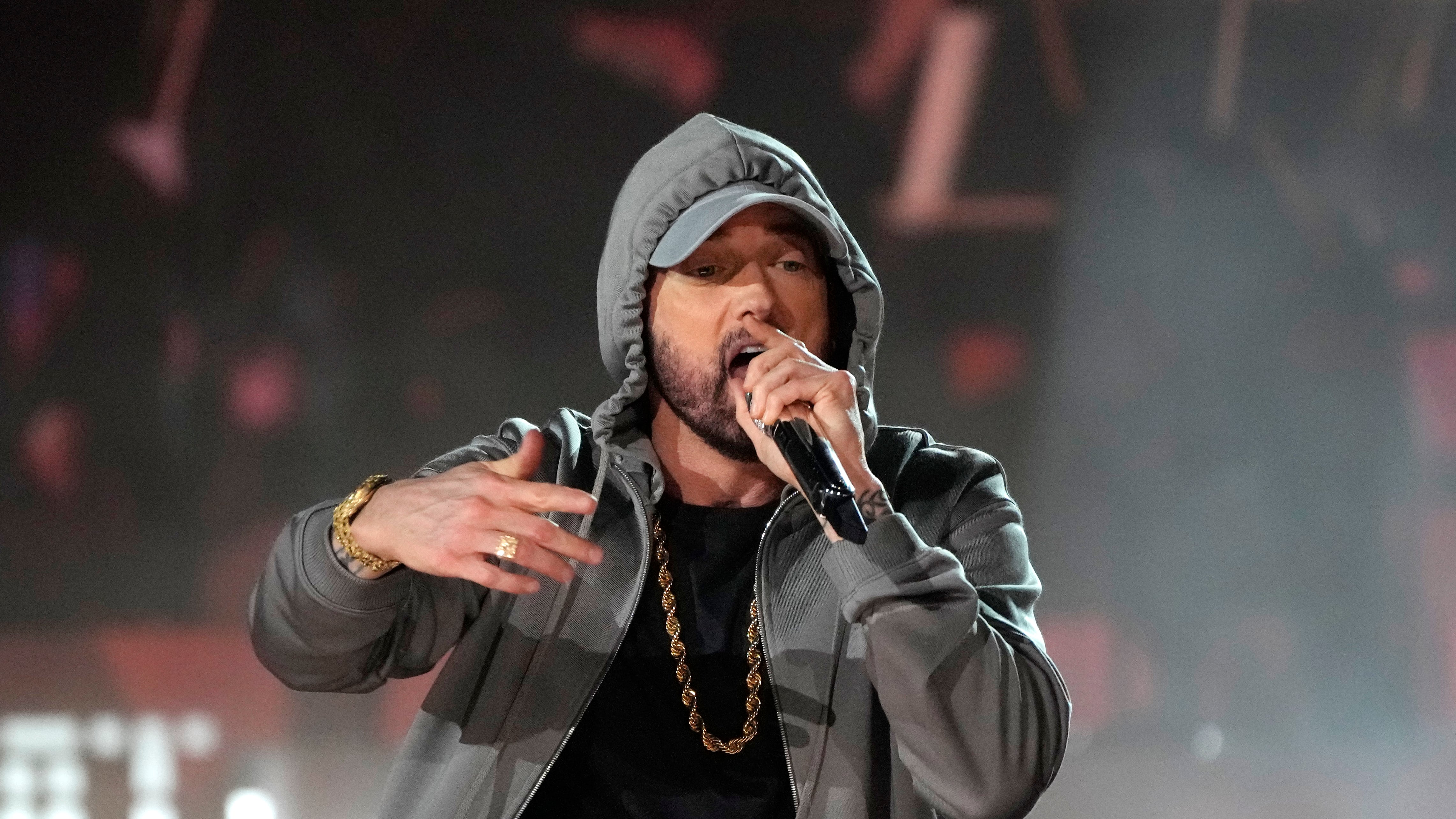 Eminem performs during 'Live From Detroit: The Concert at Michigan Central' on June 6, 2024. (Carlos Osorio / AP Photo)