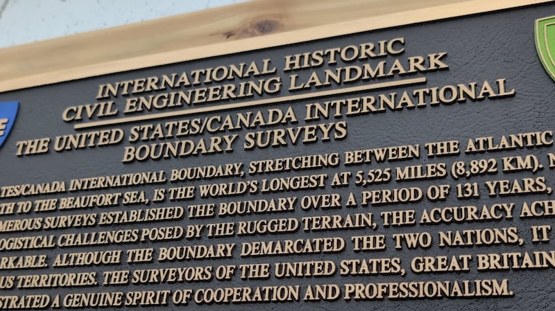 A plaque recognizing the United States–Canada International Boundary Survey, and the world's longest international border, was unveiled on Aug. 22 at the Mulholland Point Lighthouse on Campobello Island, N.B. (Nick Moore/CTV News Atlantic)