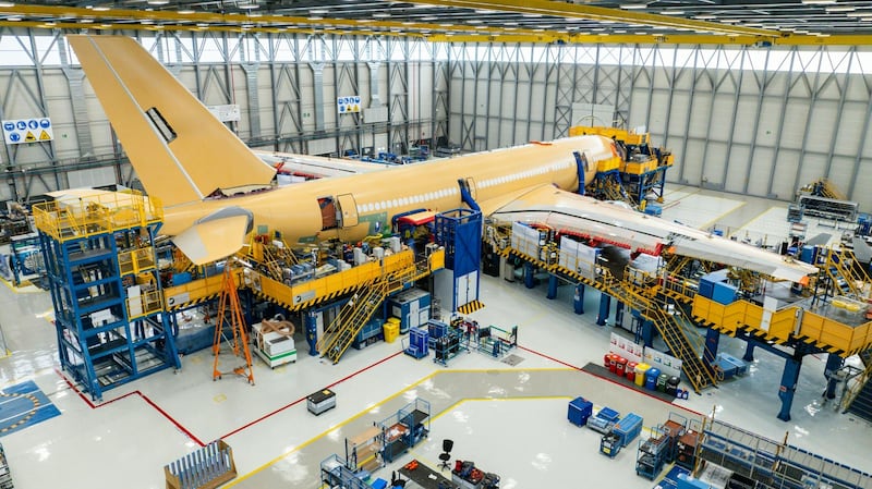 The aircraft will undergo additional conversion work in Europe before being delivered to Canada in 2027 as the country's first new multi-role tanker transport aircraft. (Airbus)