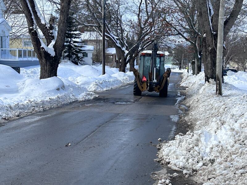 A snow plow is pictured on Champlain Avenue in Sydney, N.S., on Feb. 12, 2026. (Ryan MacDonald/CTV Atlantic)