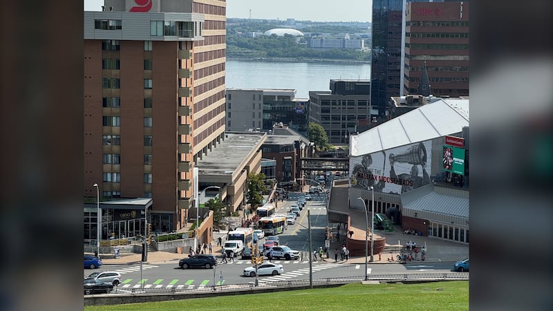 Traffic is pictured on Duke Street during an evacuation order in downtown Halifax on Aug. 10, 2026. (Submitted)