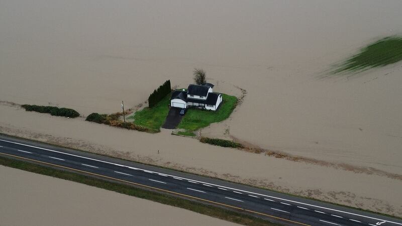 Aerial image of floodwaters in Abbotsford, B.C., on Dec. 12, 2025. (CTV News)
