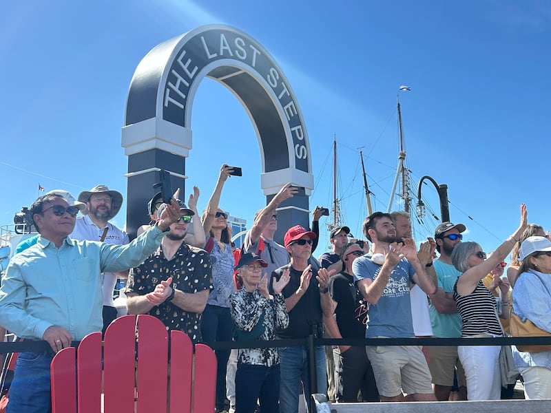 Fans are pictured on the Halifax Harbour as SailGP boats participate in a practice run on June 19, 2026. (CTV Atlantic / Jonathan MacInnis)