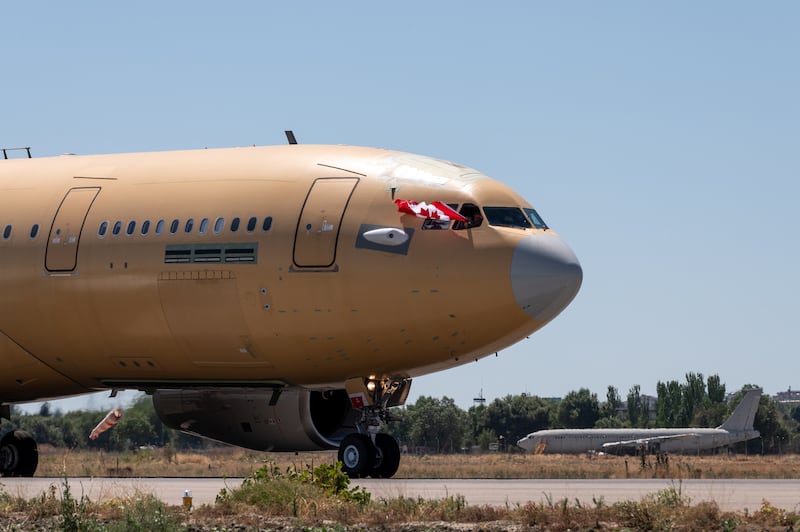 Canada’s first new RCAF tanker takes flight in Spain on July 2, 2026. (Airbus)