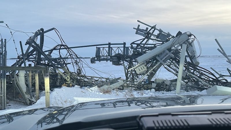 The Telus cell phone tower near Daysland, Alta. was damaged on Dec. 21, 2025. (Supplied)