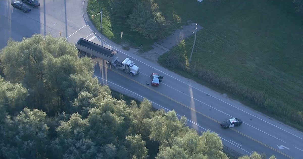 Dump truck and car collide in Caledon