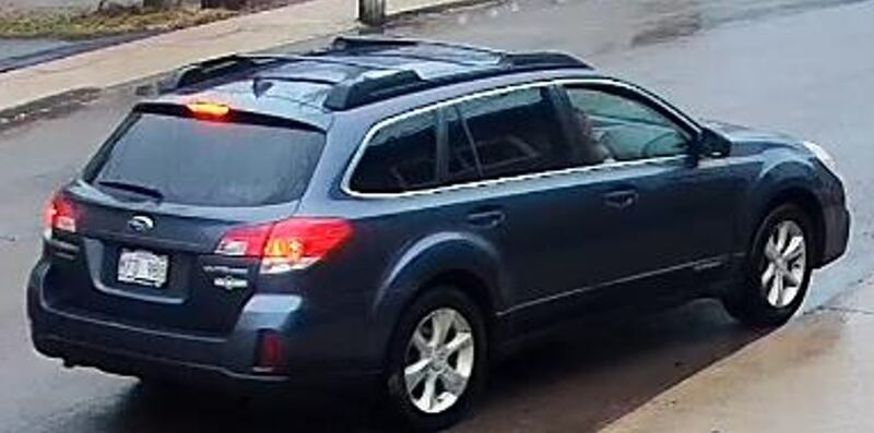 A dark-coloured Subaru SUV is pictured in this photo provided by the Amherst Police Department following a fatal shooting in the town.