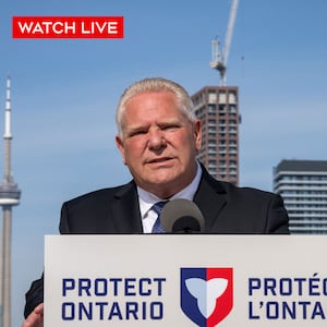 Ontario Premier Doug Ford gives remarks in Guelph