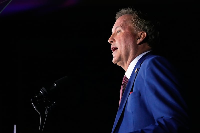Texas Attorney General Ken Paxton, a Republican candidate for the U.S. Senate, speaks during a primary runoff election night event in Plano, Texas on May 26, 2026. (Tony Gutierrez / AP Photo)