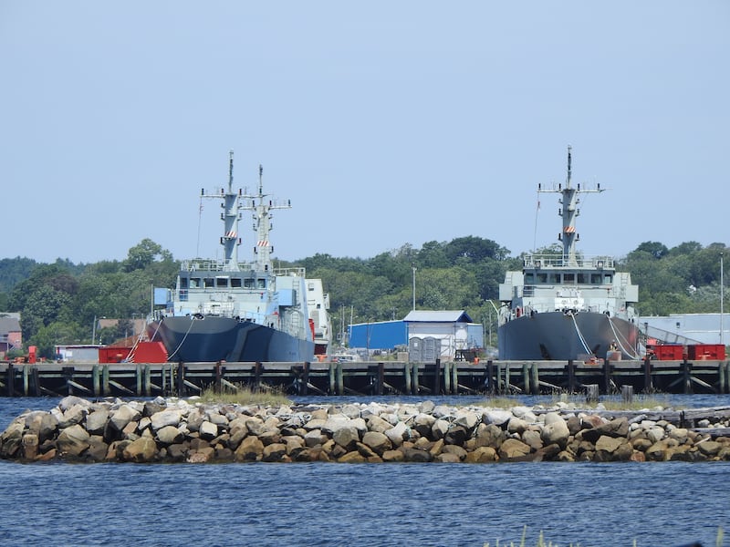 Two of the retired coastal defence vessels in Shelburne, N.S.