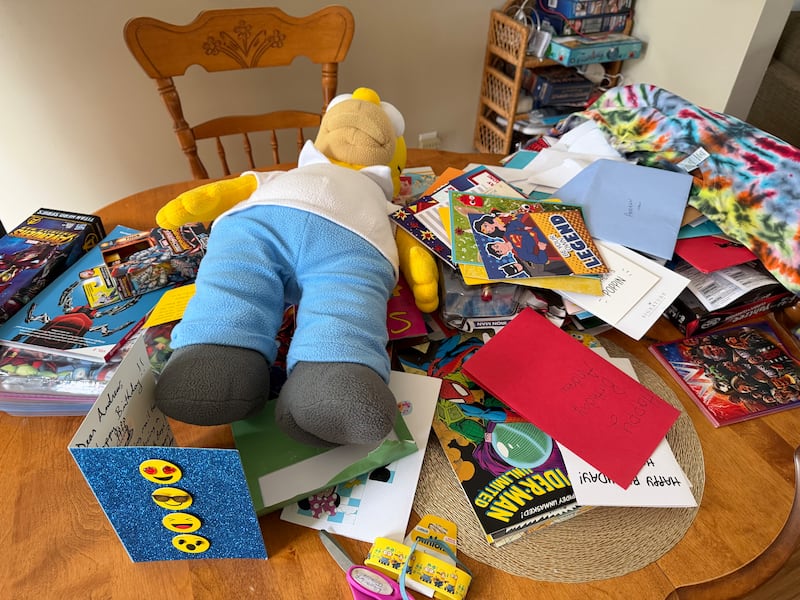 Birthday cards and gifts sent to Andrew Jollimore are pictured. (Emma Convey/CTV News Atlantic)