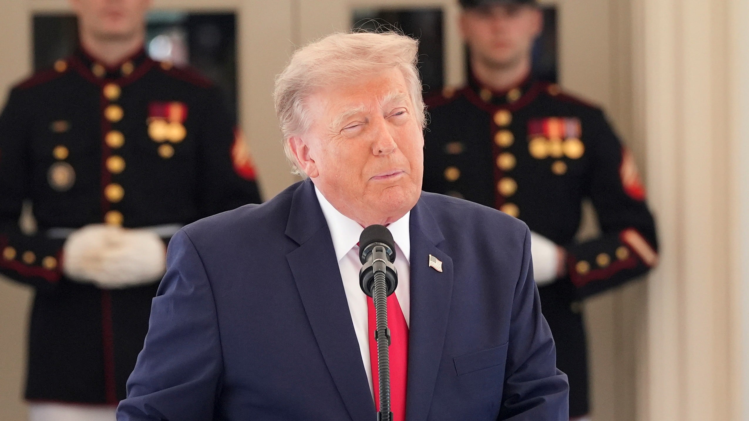 U.S. President Donald Trump speaks at the White House on July 13, 2026, during a showcase for the upcoming Freedom 250 Grand Prix auto race in Washington. (Alex Brandon / AP Photo)