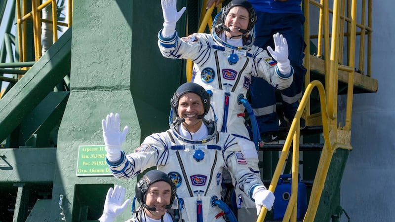 U.S.-Russian crew blast off for 8-month stint on the International Space Station