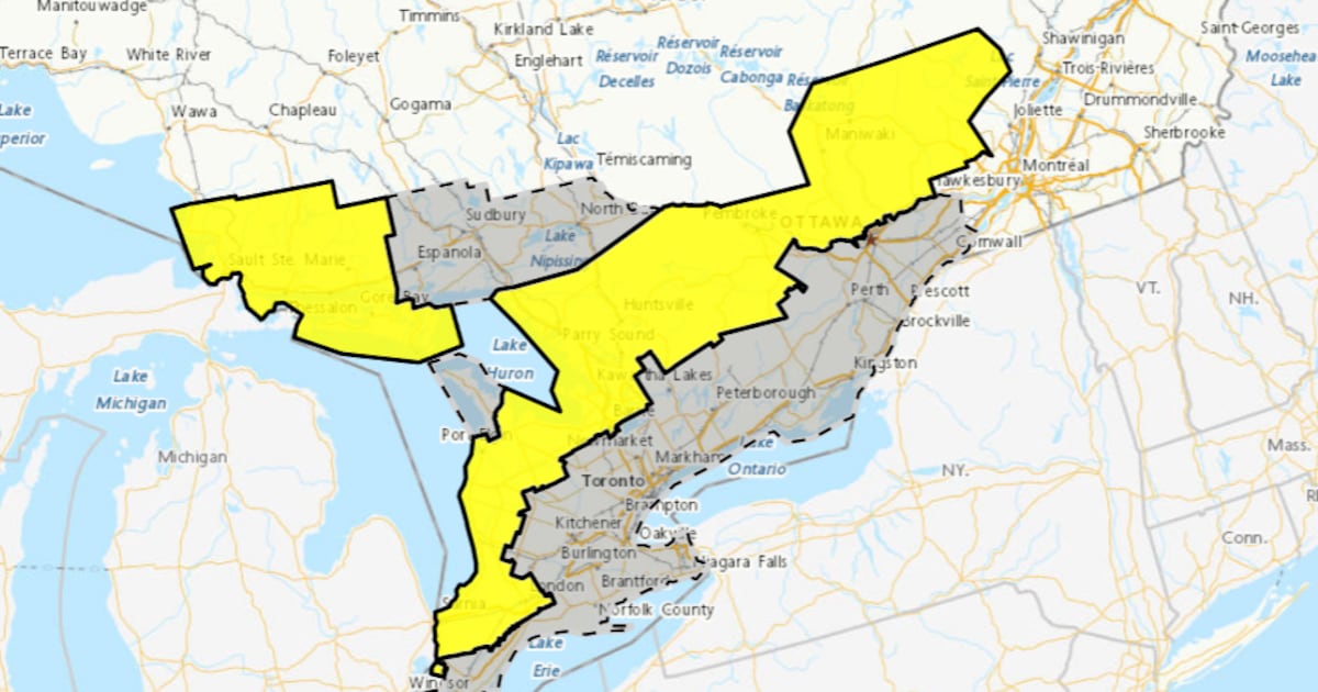 Ontario heavy rainfall warning