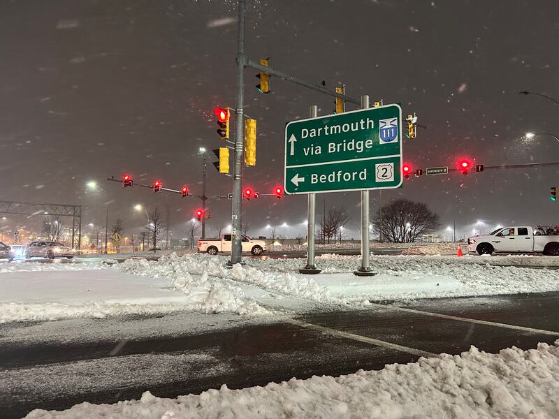Snow is pictured falling in the Windsor Street Exchange area of Halifax the morning of Feb. 24, 2026. (Emma Convey/CTV Atlantic)