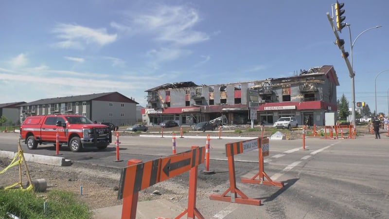 The aftermath of a fatal explosion and fire at an apartment building at 82 Street and 132 Avenue. (Brandon Lynch/CTV News Edmonton)