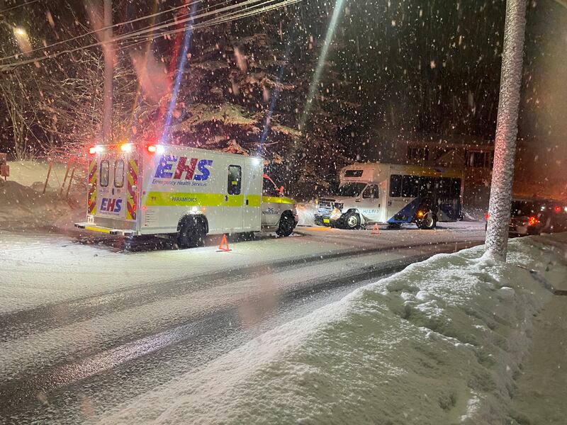 Emergency crews are pictured at the scene of a crash in the 300 block of Millwood Drive in Middle Sackville, N.S., on Feb. 11, 2026. (Jim Kvammen/CTV Atlantic)