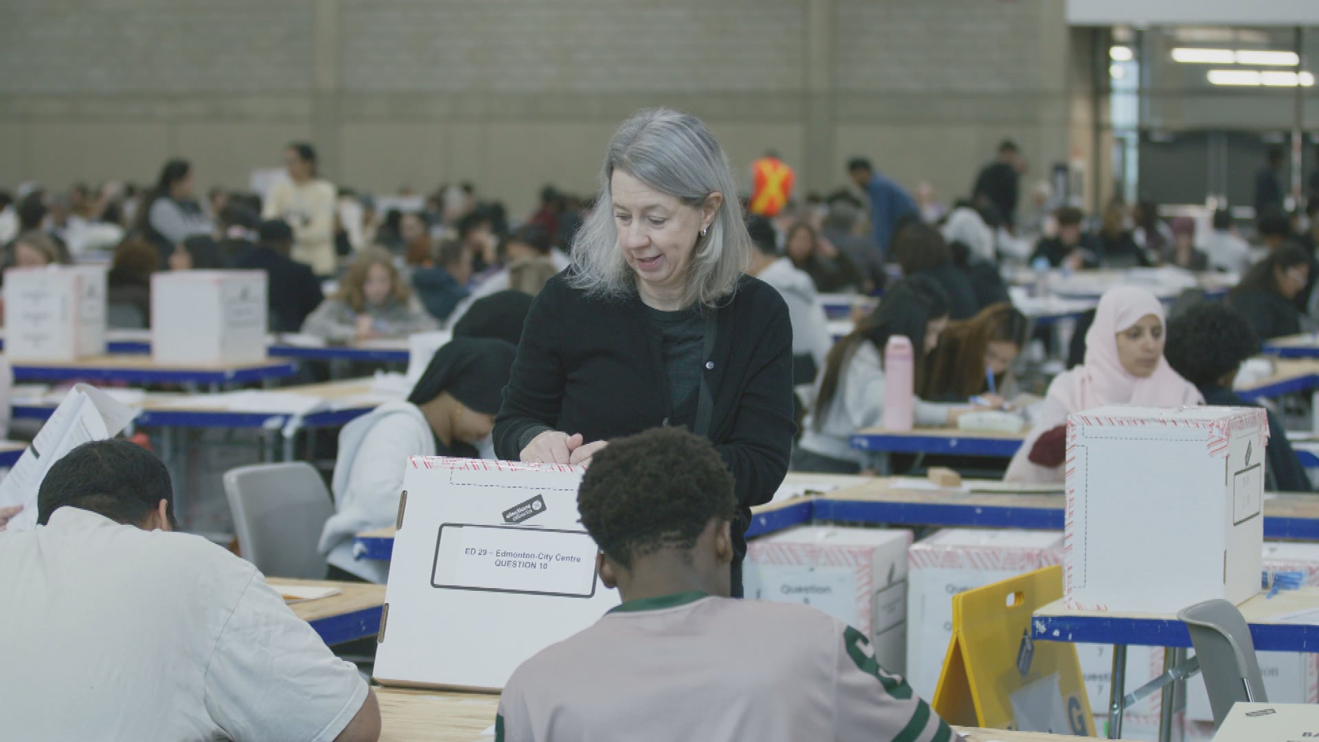 Workers count ballots for the Oct. 19, 2026, Alberta referendum at the Edmonton Expo Centre. (Source: Elections Alberta)