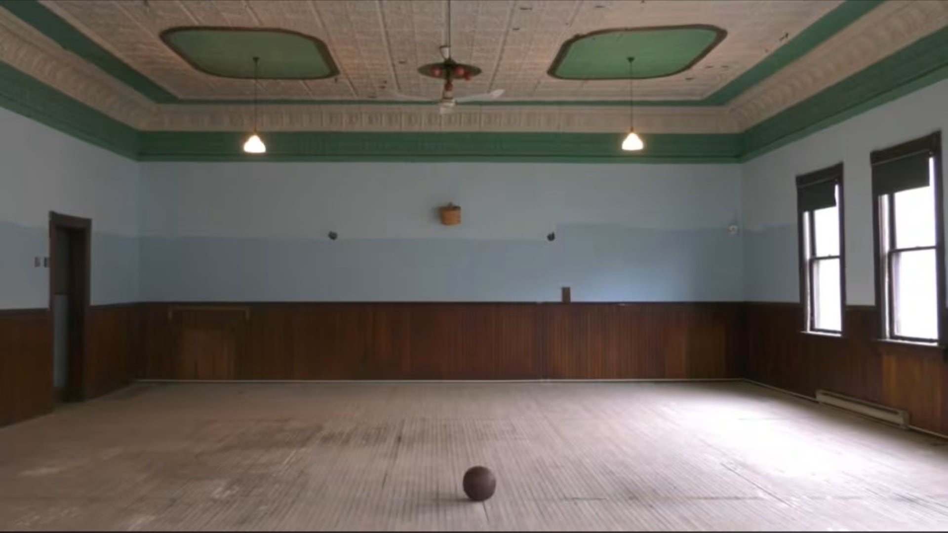 An old indoor basketball is pictured.