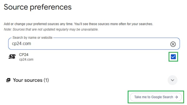 How to set CP24 as your preferred source on Google
