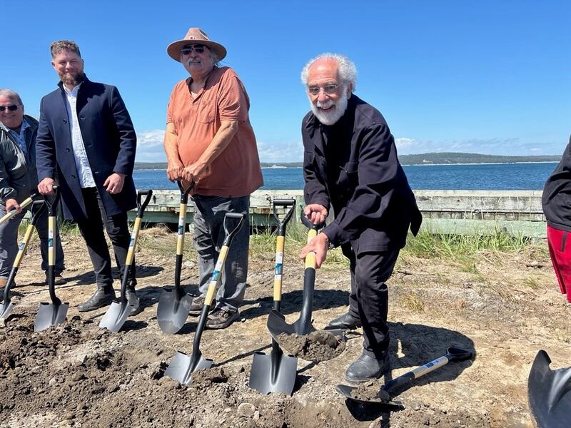Whale Sanctuary Project CEO Charles Vinick (far right) is pictured at the groundbreaking ceremony for the future whale sanctuary site in Wine Harbour, N.S., on June 19, 2026. (Jesse Thomas/CTV News Atlantic)