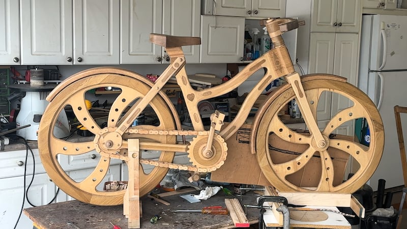 Anton Koch is creating a full-sized, rideable bicycle made of wood
