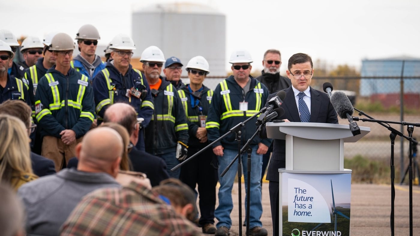 Trent Vichie, founder and CEO of Everwind, speaks during a funding announcement at Everwind Fuels in Point Tupper, N.S., on Friday, Oct. 16, 2026. THE CANADIAN PRESS/Steve Wadden