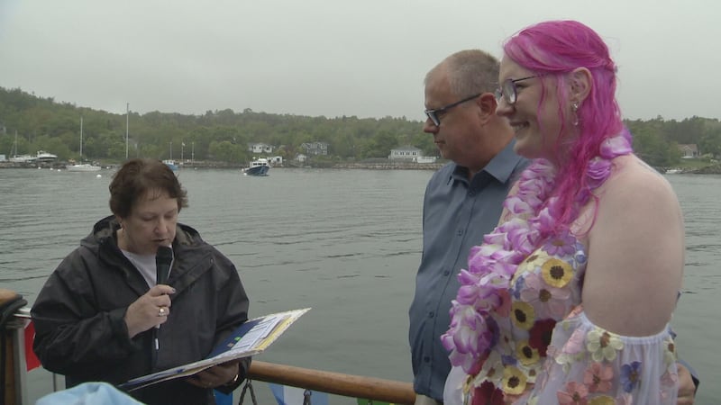 Kevin Purcell and Angela Snyder got married on a tiki boat in Halifax on June 13, 2026. (CTV Atlantic)