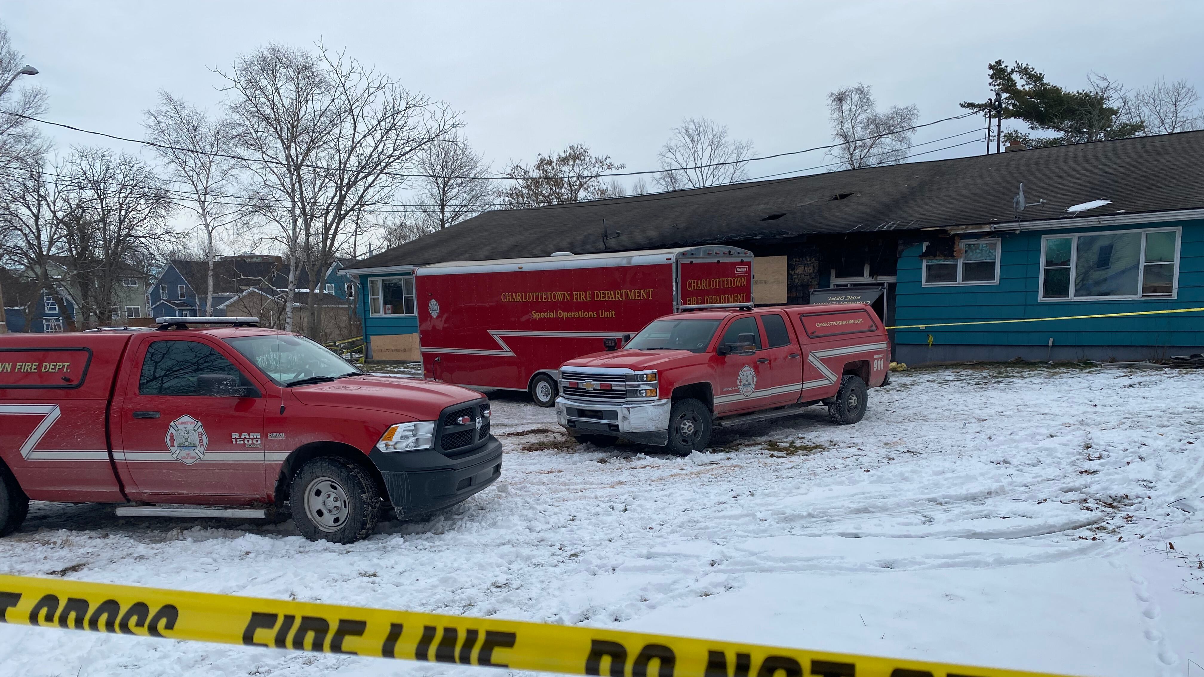 Fire crews are seen at the site of a fatal fire in Charlottetown on Dec. 29, 2025. (Derek Haggett/CTV News Atlantic)