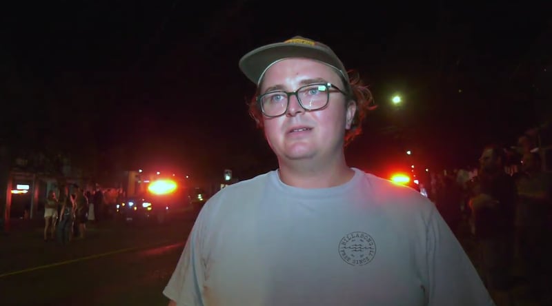 Clark Goble saw flames inside the bike shop and arrived as the first firefighter reached the scene Sunday night.
