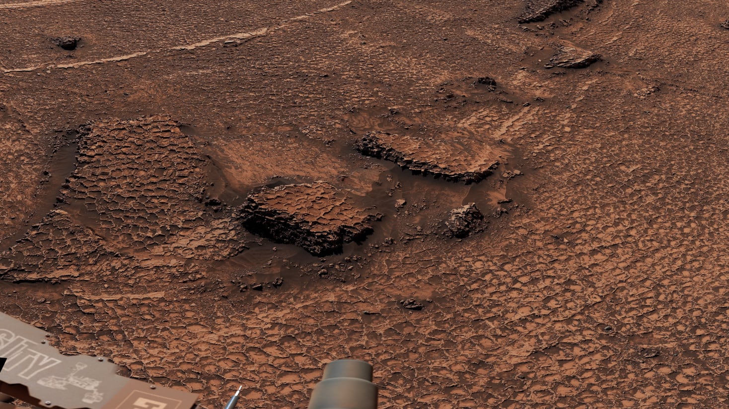 A close-up of the polygon fractures discovered by NASA’s Curiosity Mars rover highlights their honeycomb-like textures.
(NASA / JPL-Caltech / MSSS)