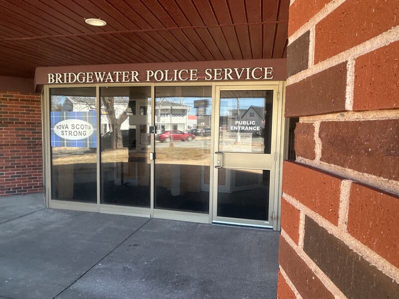 The entrance to the local police station in Bridgewater, N.S., is pictured on March 18, 2026. (Jonathan MacInnis/CTV Atlantic)