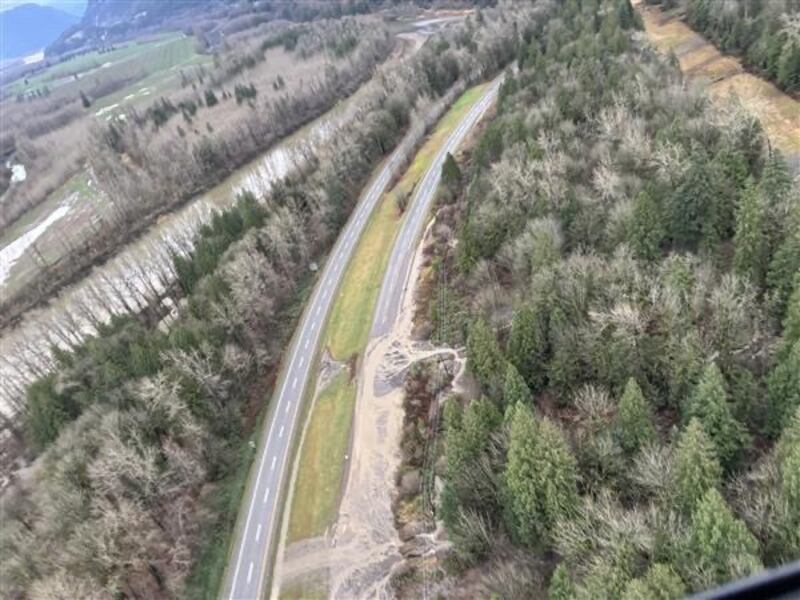 A washout on Highway 1 near Hope, B.C., on Dec. 12, 2025.
