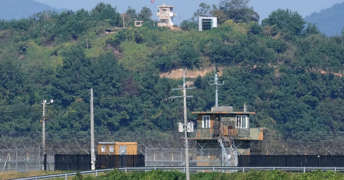 Photo: CP24 A North Korean military guard post, top, and a South Korean post, bottom, are seen near the border with North Korea, in
