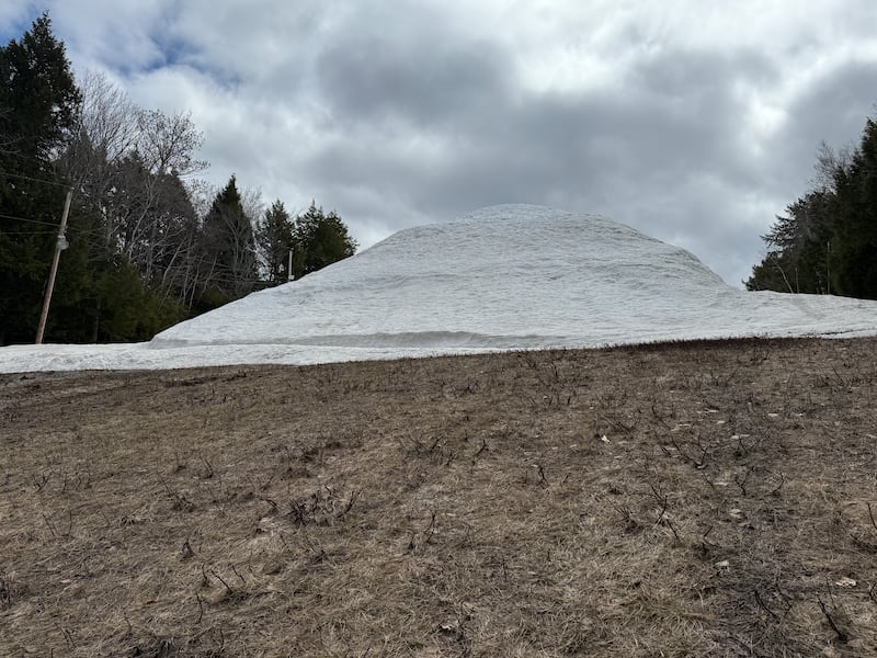While much of the snow on the Ski Martock hill is melted, this large pile was plowed together and a tarp will be applied to preserve it. (CTV Atlantic / Callum Smith)