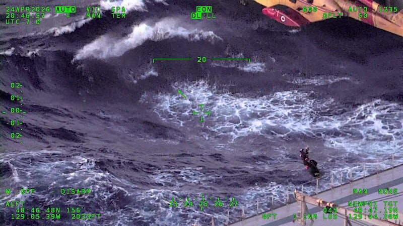 Military rescuers medevac cargo ship crewmember on April 24, 2026. (Handout)