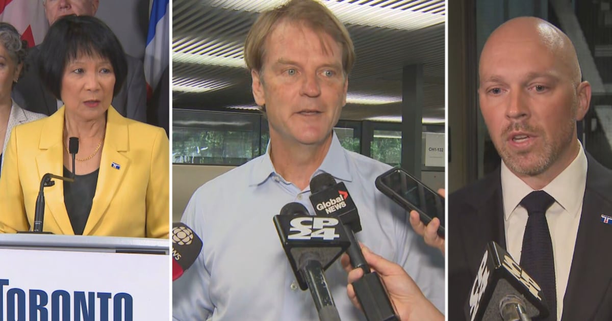 Photo: CP24 Mayor Olivia Chow (Left), Former MP Chris Alexander (Middle) and Coun. Brad Bradford speaking to reporters on Wednesday July