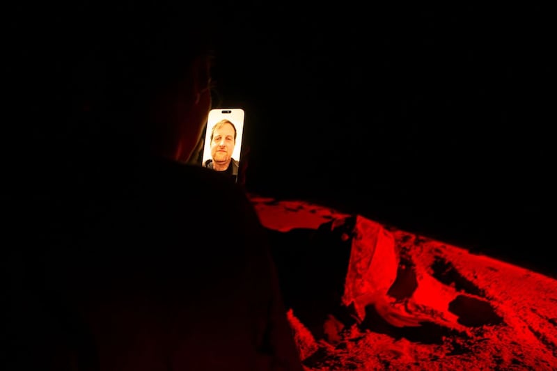 Dr. Mike James is pictured on the video of a WhatsApp call as teams identify a leatherback sea turtle. (Courtesy of DFO)
