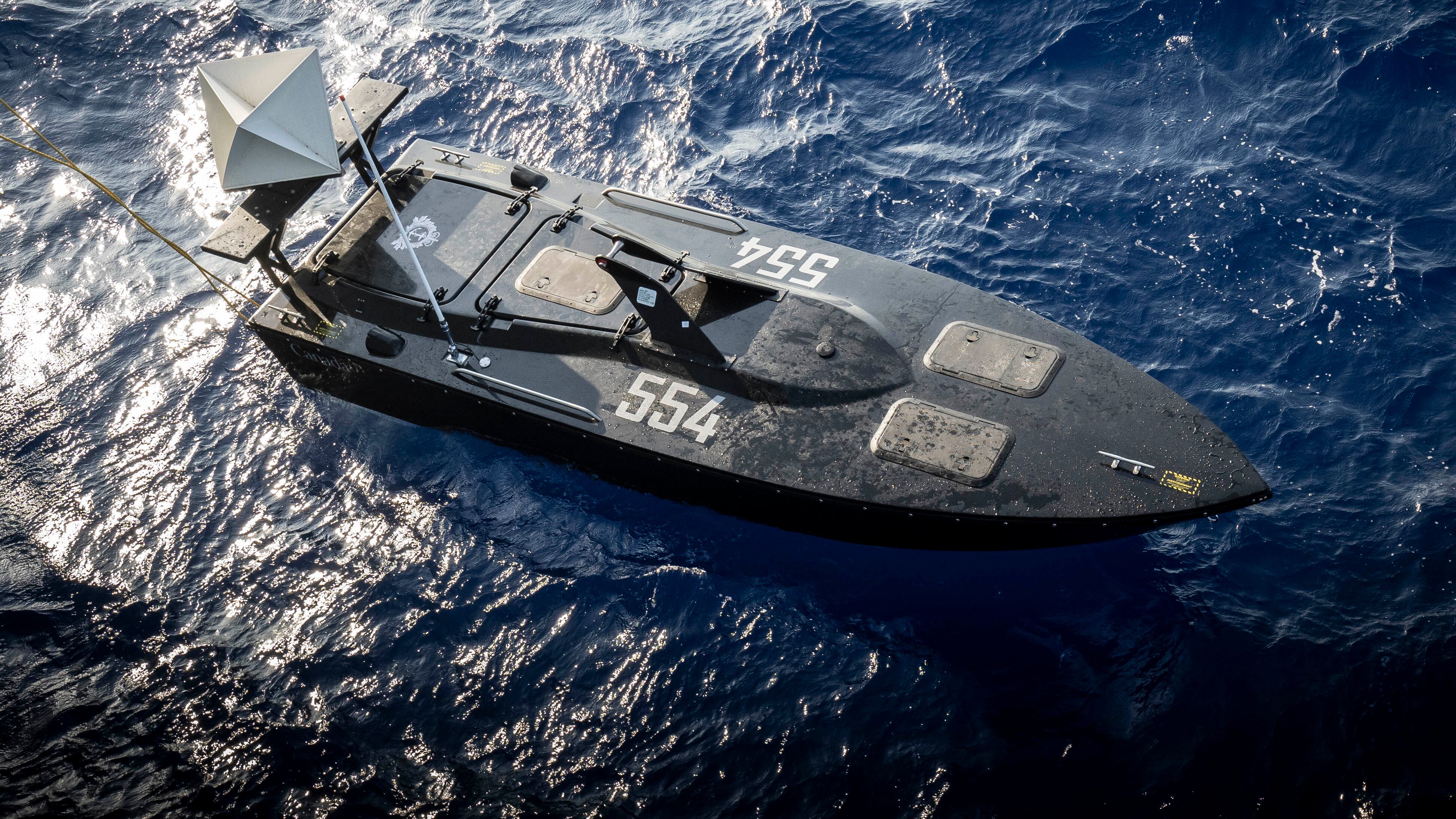 A Canadian Hammerhead remote-controlled vessel is pictured in the Mediterranean Sea in July 2024. (Gregory Cole/Canadian Armed Forces)