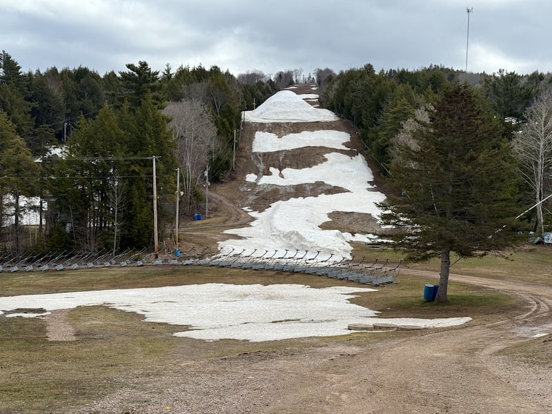 While much of the snow on the Ski Martock hill is melted, this large pile was plowed together and a tarp will be applied to preserve it. (CTV Atlantic / Callum Smith)
