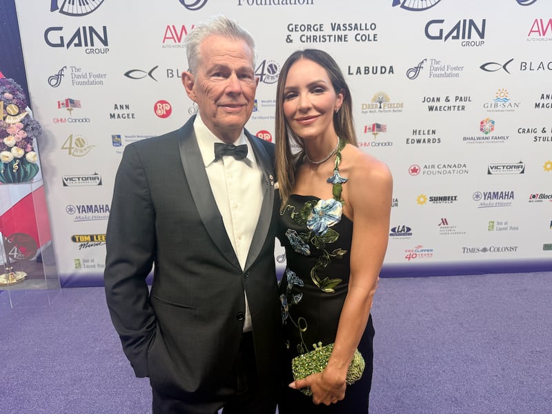 David Foster and Katharine McPhee attend the David Foster Foundation’s 40th anniversary gala in Victoria on Friday, Aug. 7, 2026.