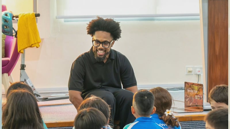 Author Gary R. Gray Jr. is pictured speaking to kids at an event. (Courtesy of Gary R. Gray)