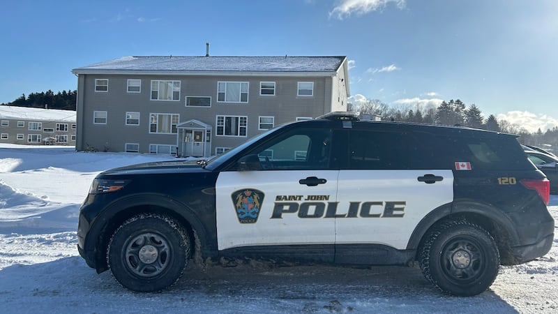 A Saint John Police Force vehicle is pictured on Skaling Court in Saint John, N.B., on Jan. 30, 2025. (Avery MacRae/CTV Atlantic)