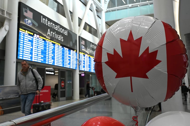 International passengers arrive at Pearson airport in Toronto, Ont., on Feb.11, 2026. (Jon Blacker / The Canadian Press)