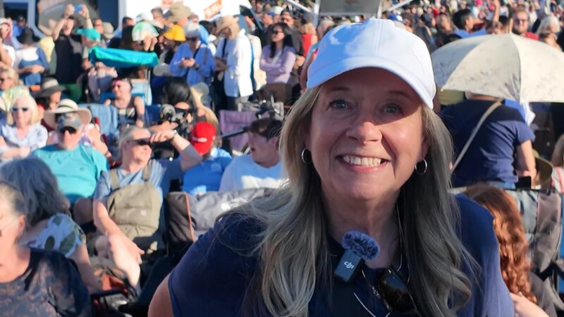 Victoria local Karen Tuttle stands among a large crowd gathered for David Foster’s 40th anniversary concert in Victoria on Aug. 8, 2026.
