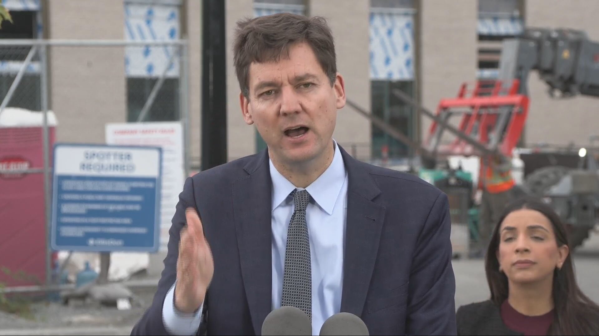 B.C. Premier David Eby speaks to reporters in Surrey on July 28, 2026. (CTV News)