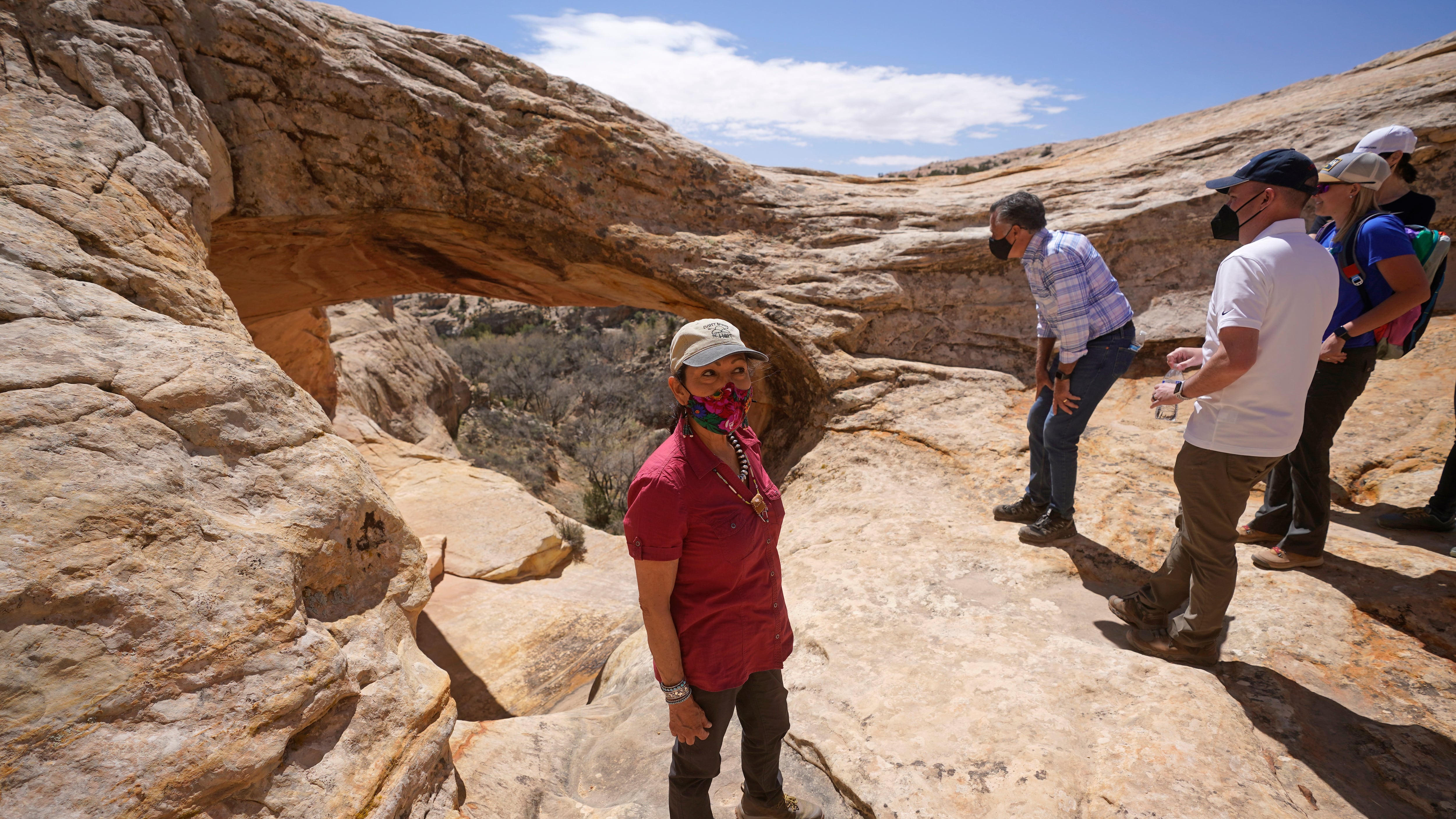 Then-U.S. interior secretary Deb Haaland, centre, visits Bears Ears National Monument near Blanding, Utah, on April 8, 2021. (Rick Bowmer / AP Photo)